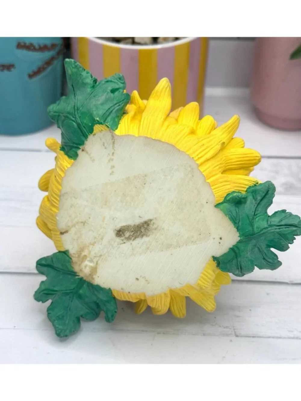 Yellow Chrysanthemum Trinket Box With Hinged Lid & Gold Accents